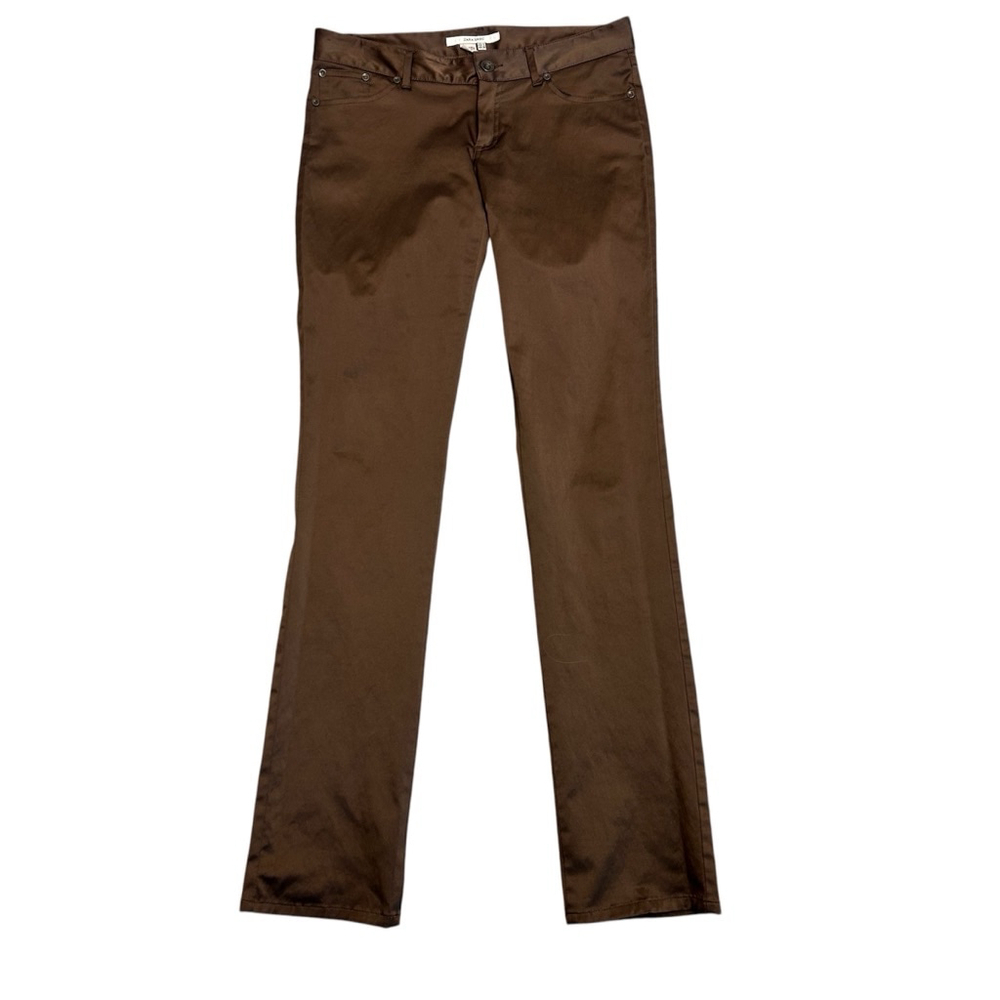 Zara Basic Brown Satin Effect Straight Leg Pants … - image 1